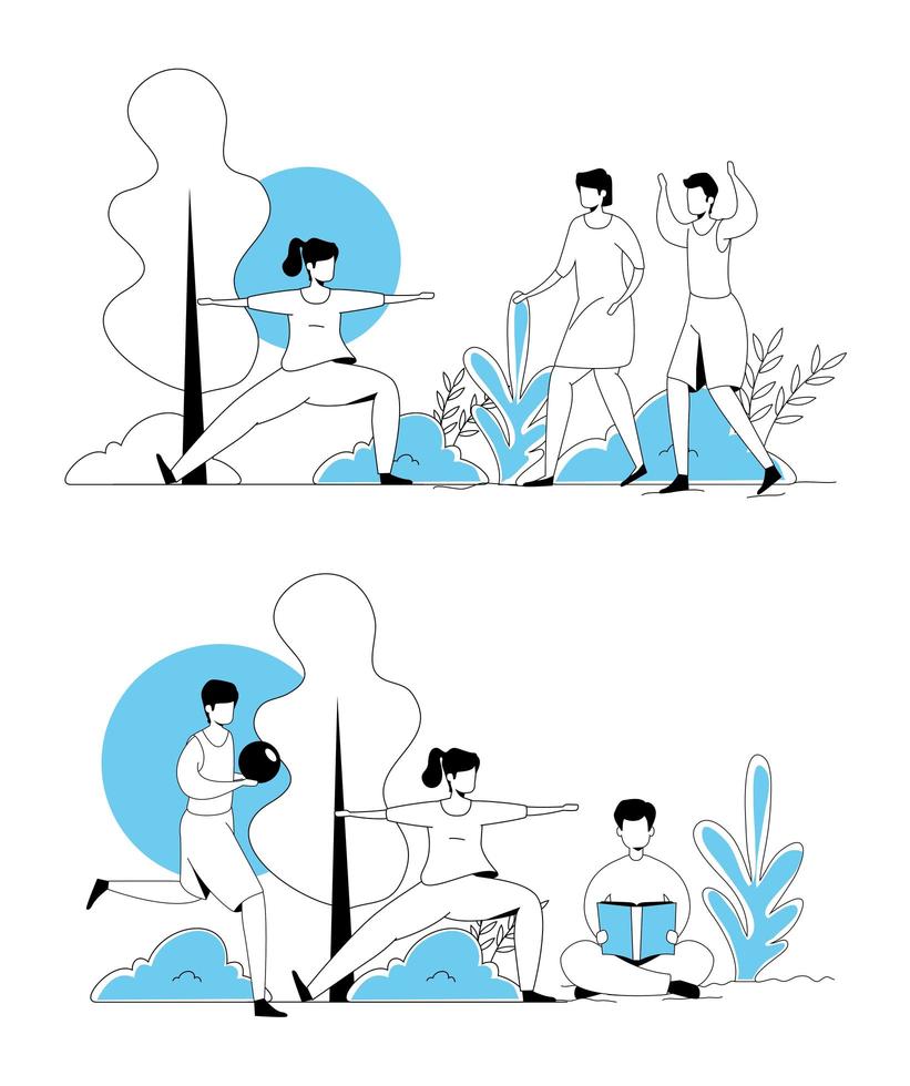 set scenes of people doing activities vector