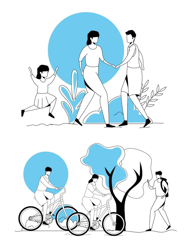 set scenes of people doing activities vector