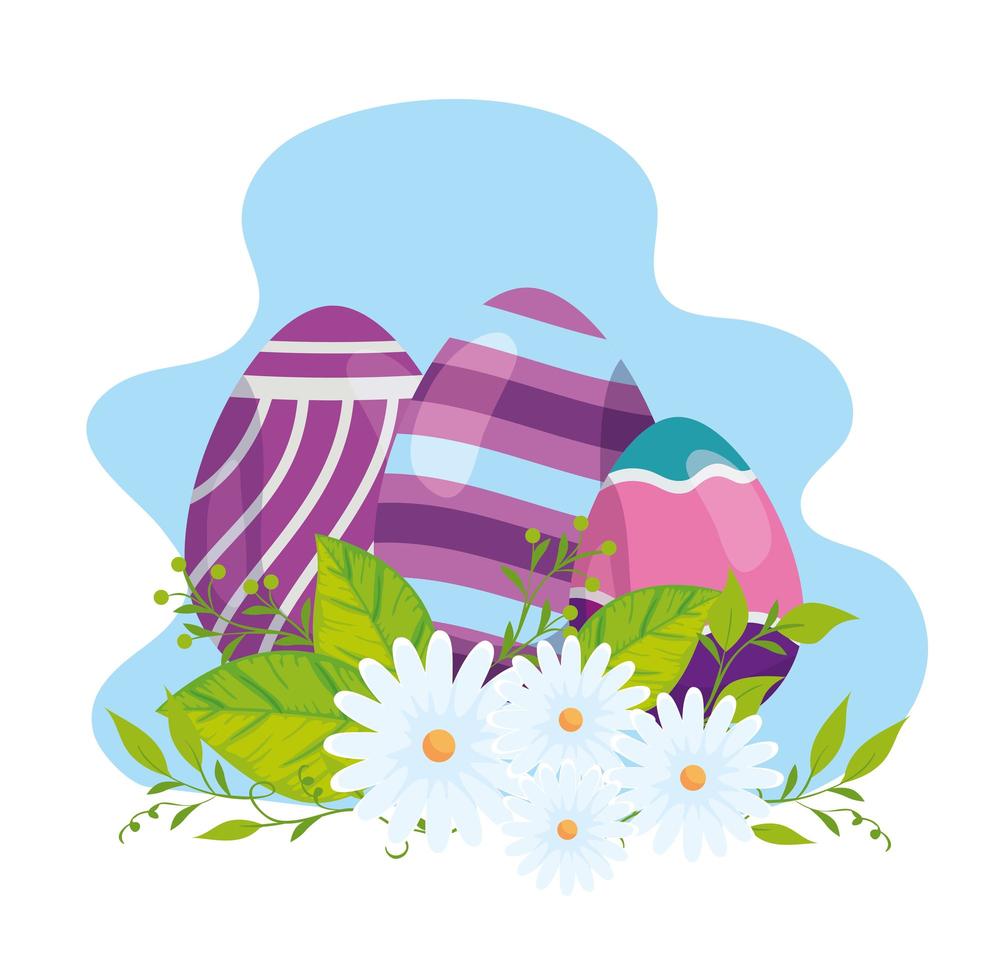 cute eggs easter with flowers decoration vector