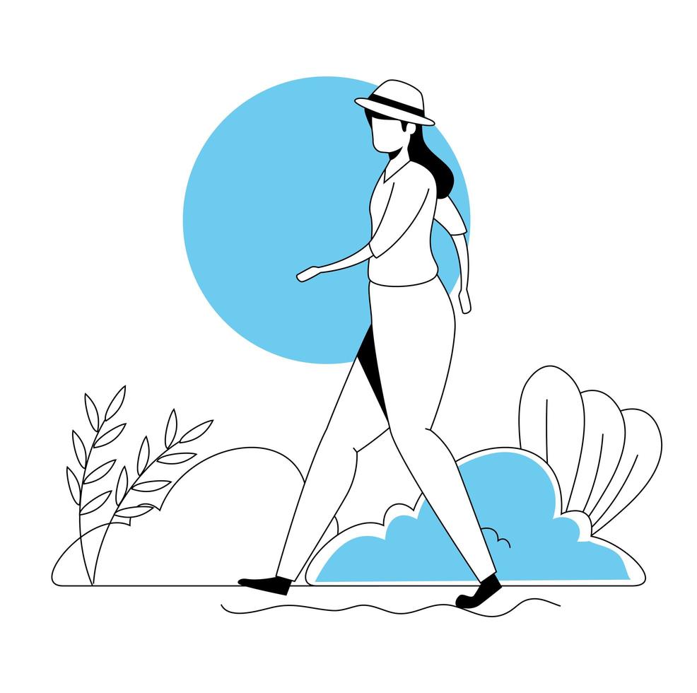 mujer caminando en el paisaje del parque vector