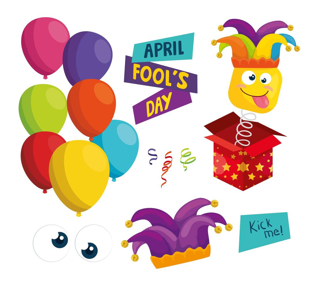 bundle of april fools day set icons vector