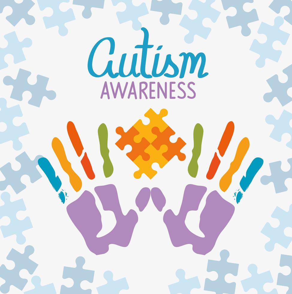 world autism day with handprints vector