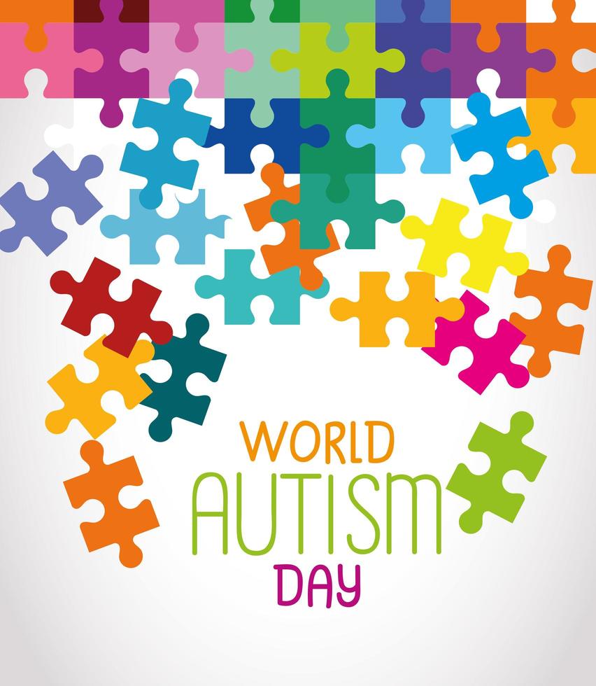 world autism day with puzzle pieces vector