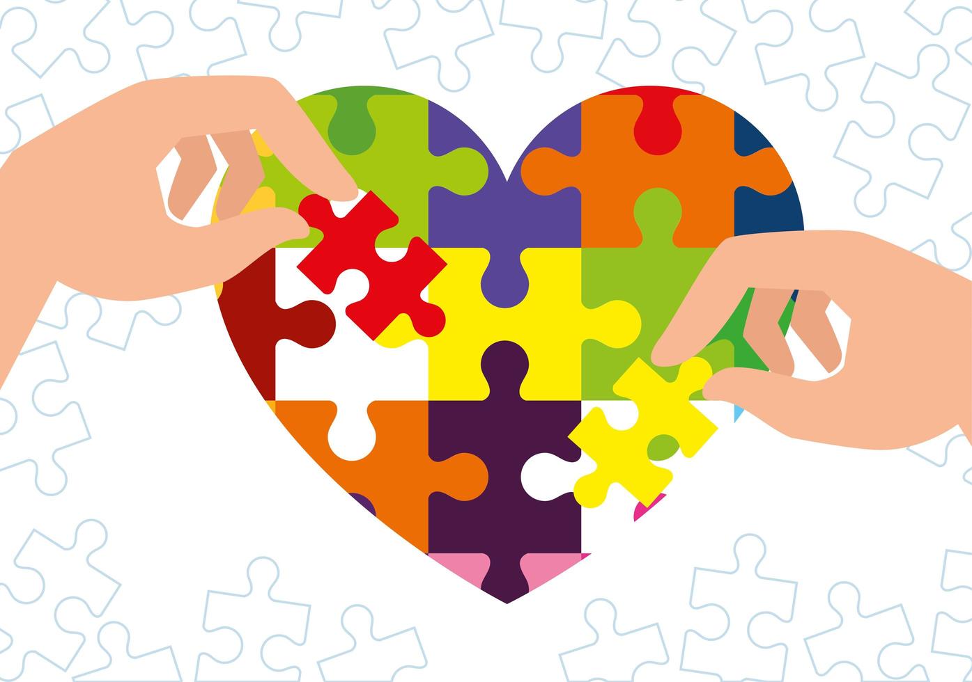 world autism day with heart of puzzle pieces vector