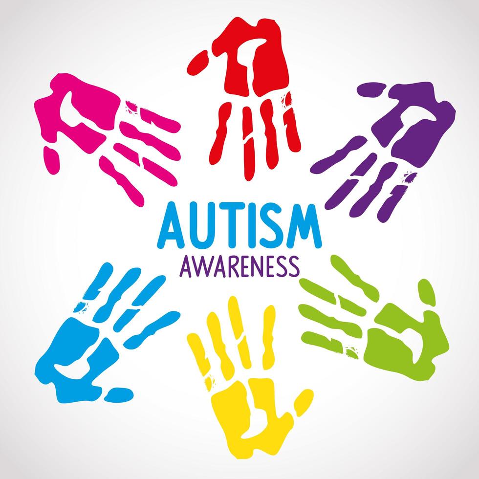 world autism day with handprints vector