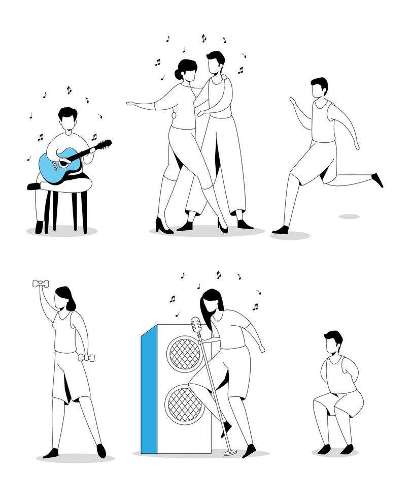 set scenes of people doing activities vector