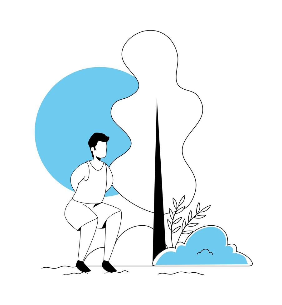 young man practicing exercise in landscape vector