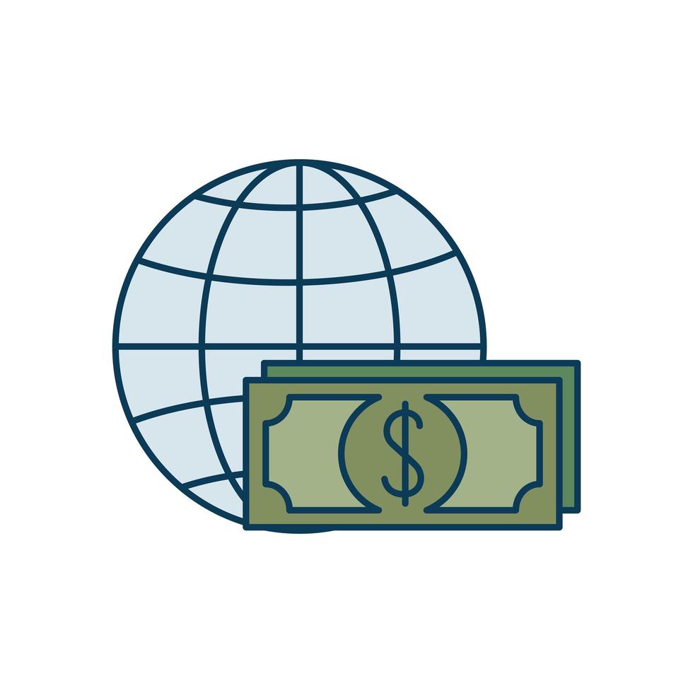 bills dollar with sphere isolated icon vector