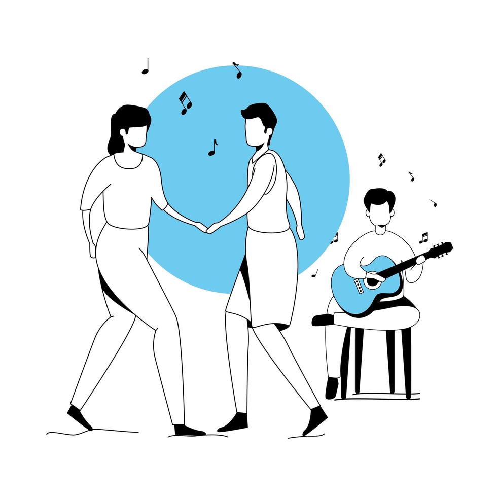 man with guitar and couple dancing vector