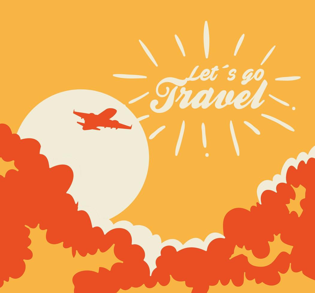 travel poster with airplane flying vector