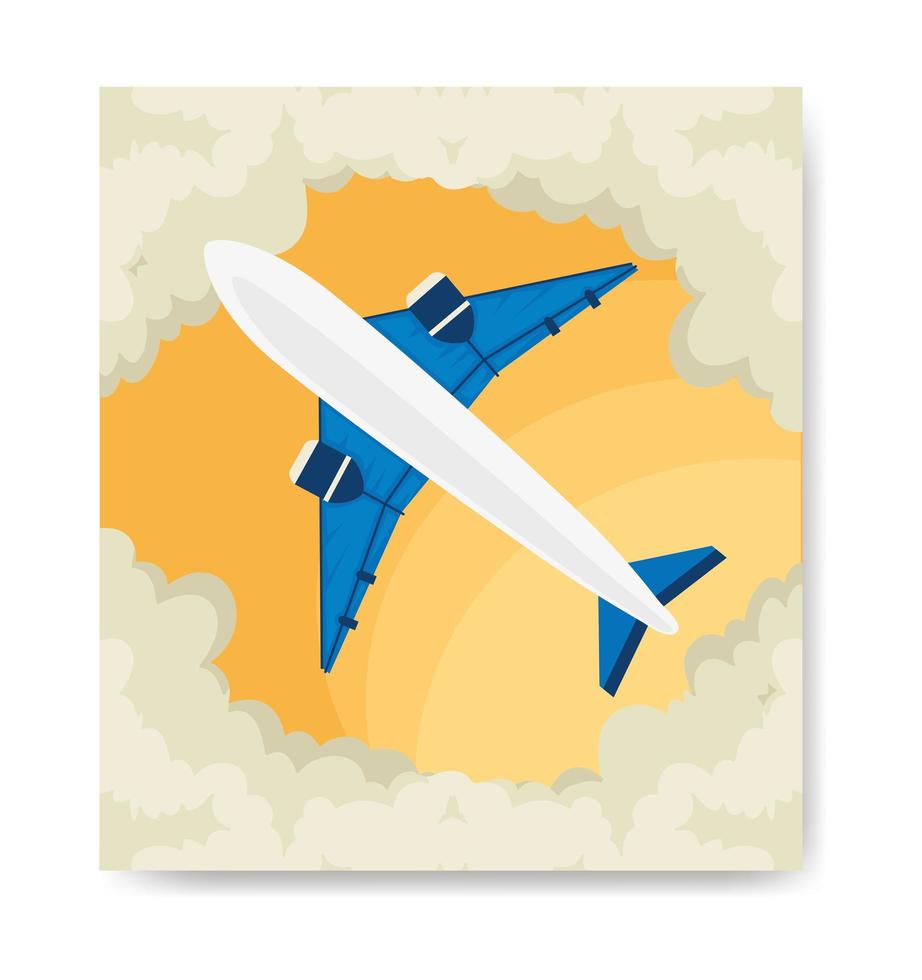 travel poster and airplane with clouds vector