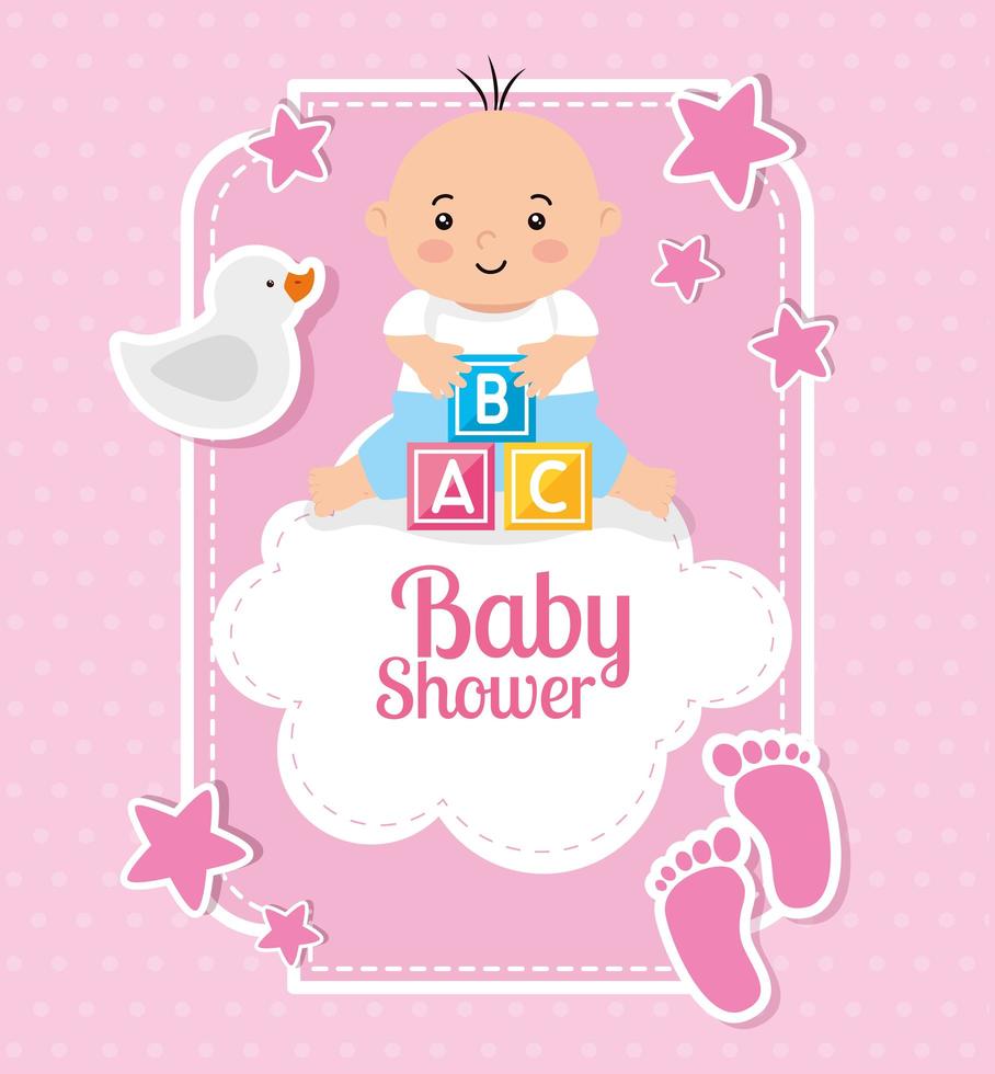 baby shower card with baby and decoration vector