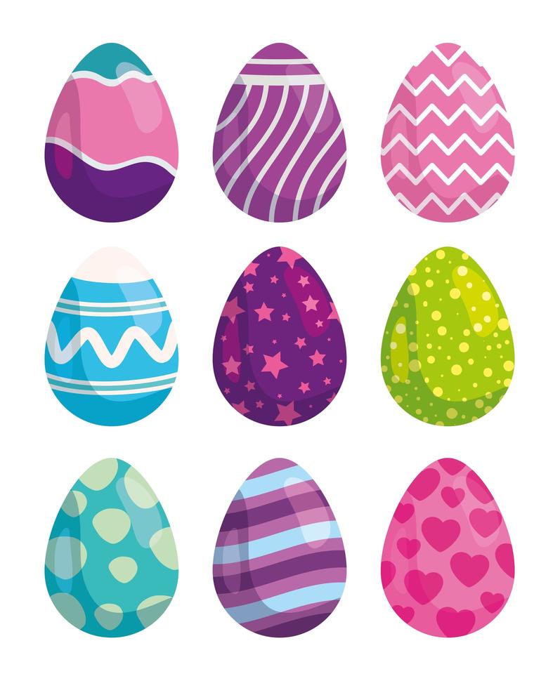 conjunto de lindos huevos de pascua decorados vector