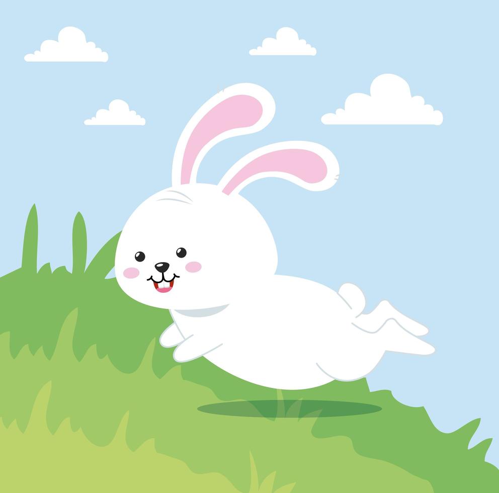 cute rabbit jumping in landscape vector