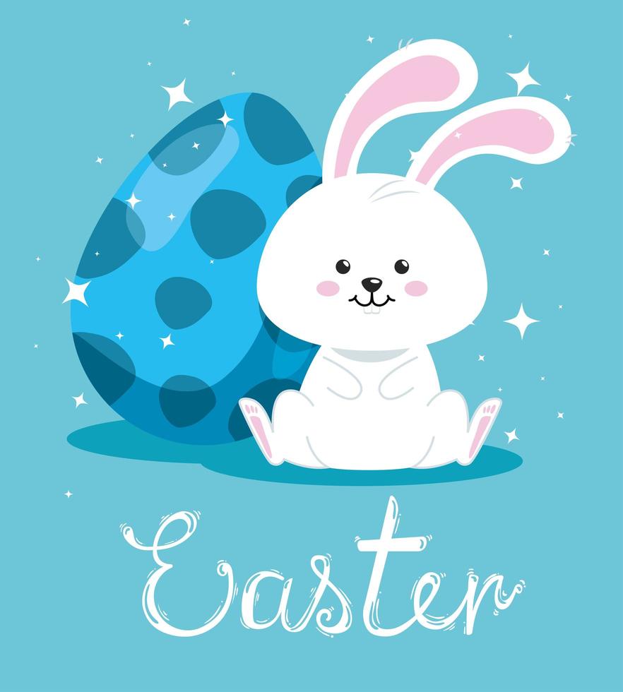 happy easter card with cute rabbit and egg vector