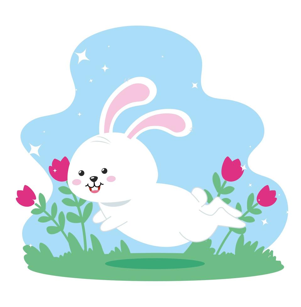 cute rabbit jumping in landscape vector