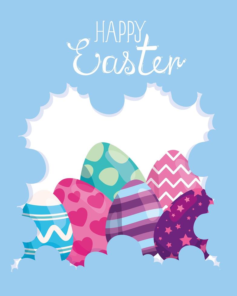 happy easter card with eggs decorated vector