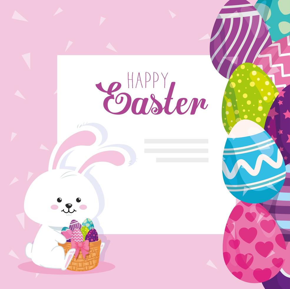 happy easter card with rabbit and eggs decorated vector