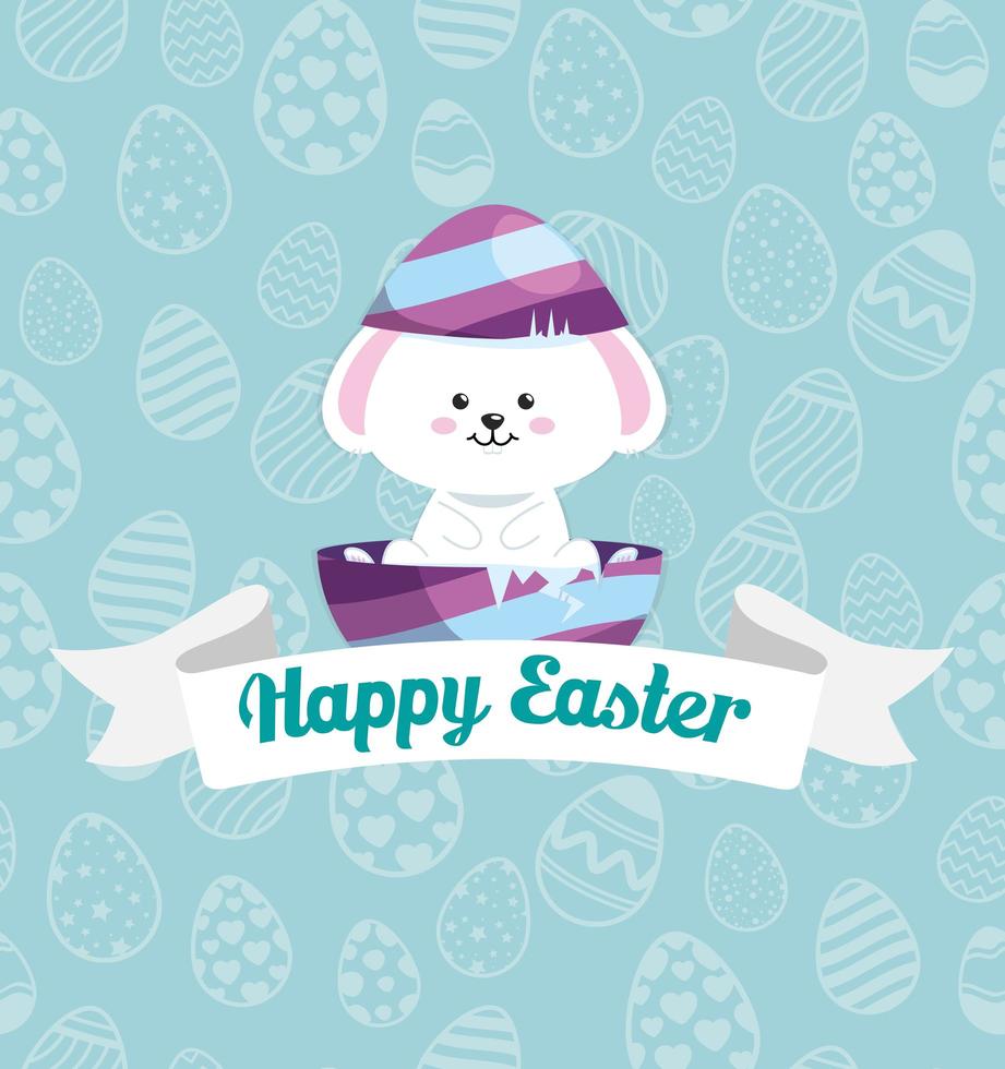 happy easter card with rabbit and egg decorated vector