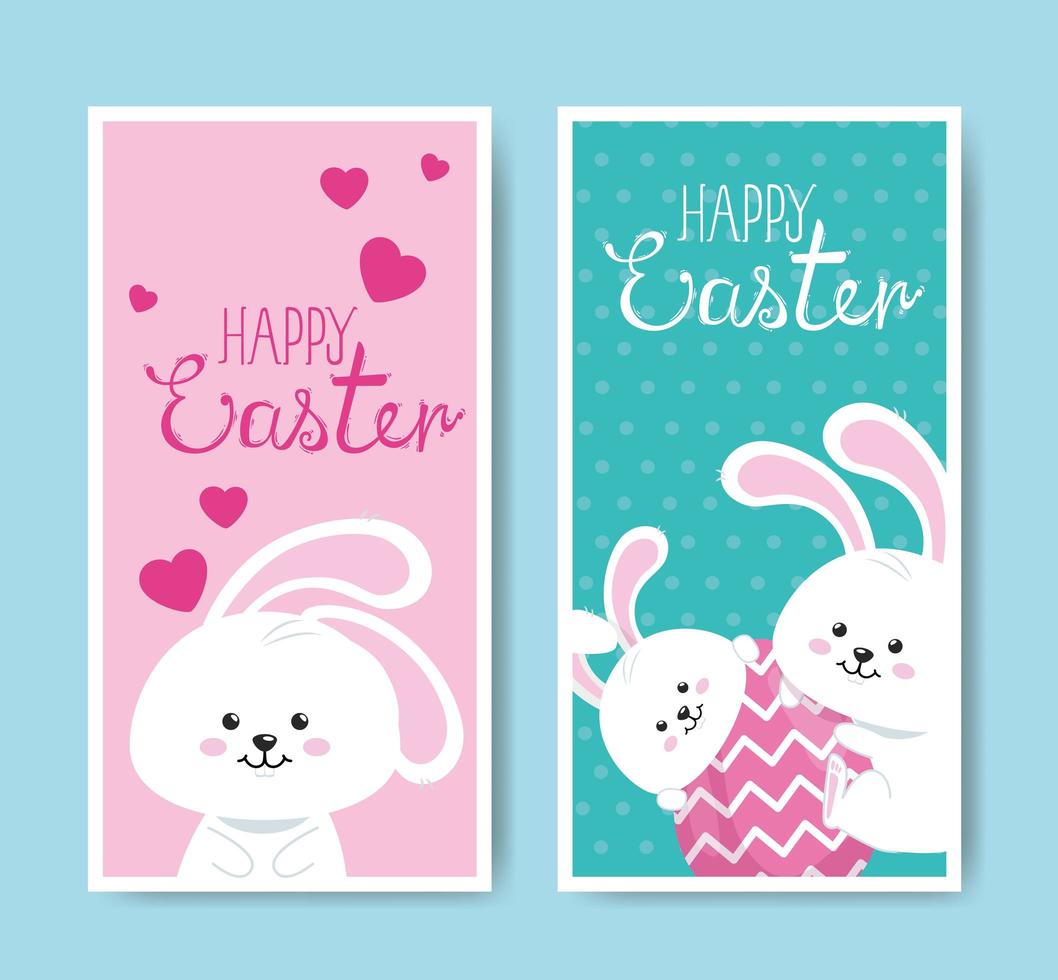 conjunto de tarjetas de feliz pascua con linda decoración vector