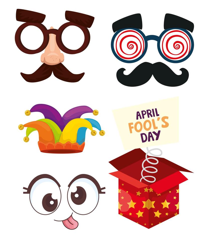 bundle of april fools day set icons vector