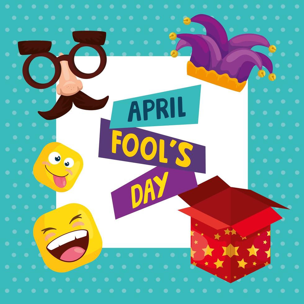 april fools day with hat buffoon and decoration vector