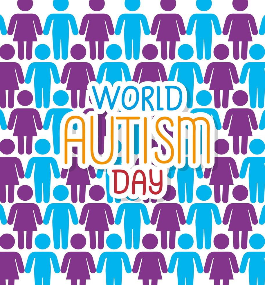 día mundial del autismo con antecedentes de siluetas de personas vector