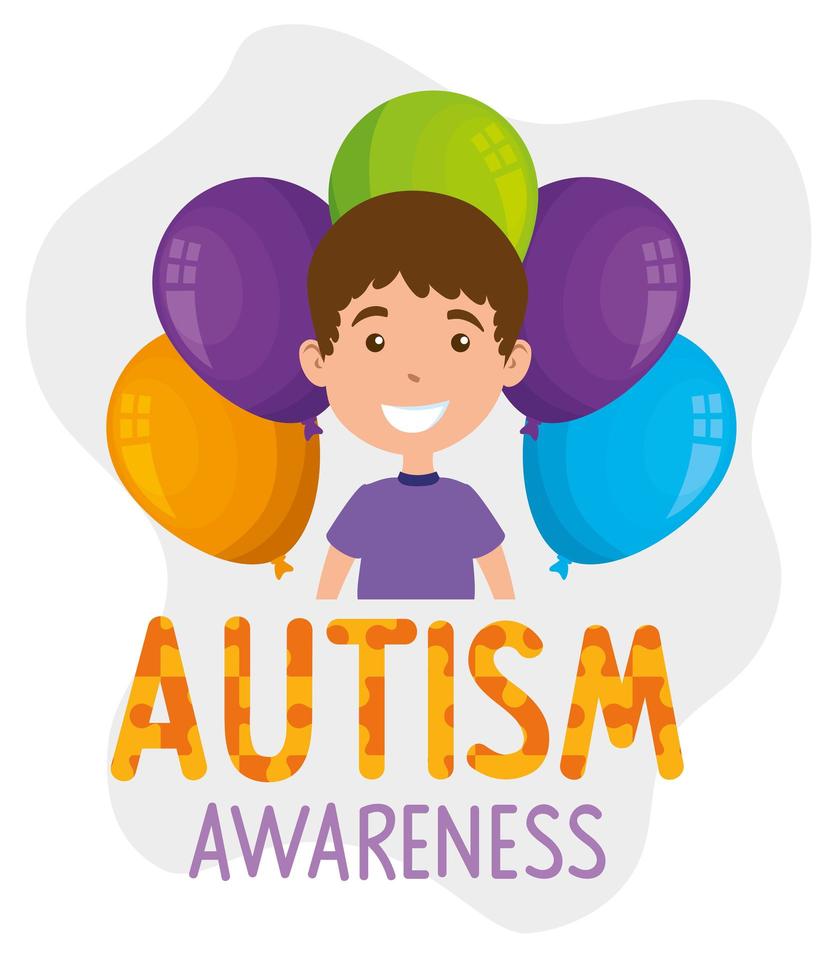 world autism day with boy and balloons helium vector