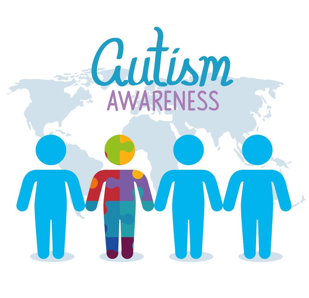 world autism day with silhouettes person vector