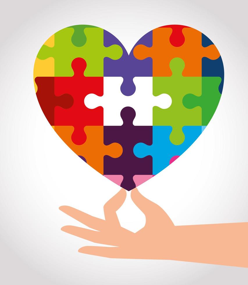 world autism day with heart of puzzle pieces vector