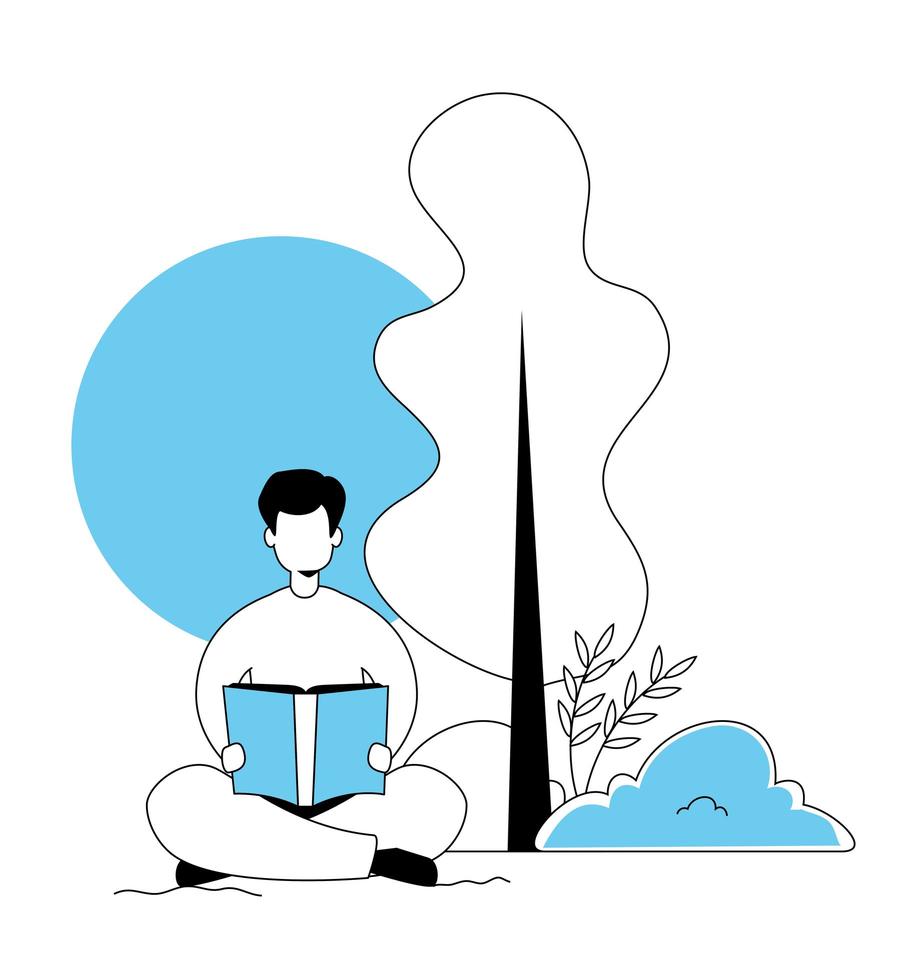 man reading book in park landscape vector