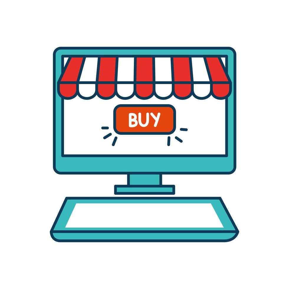 computer with parasol and buy button vector