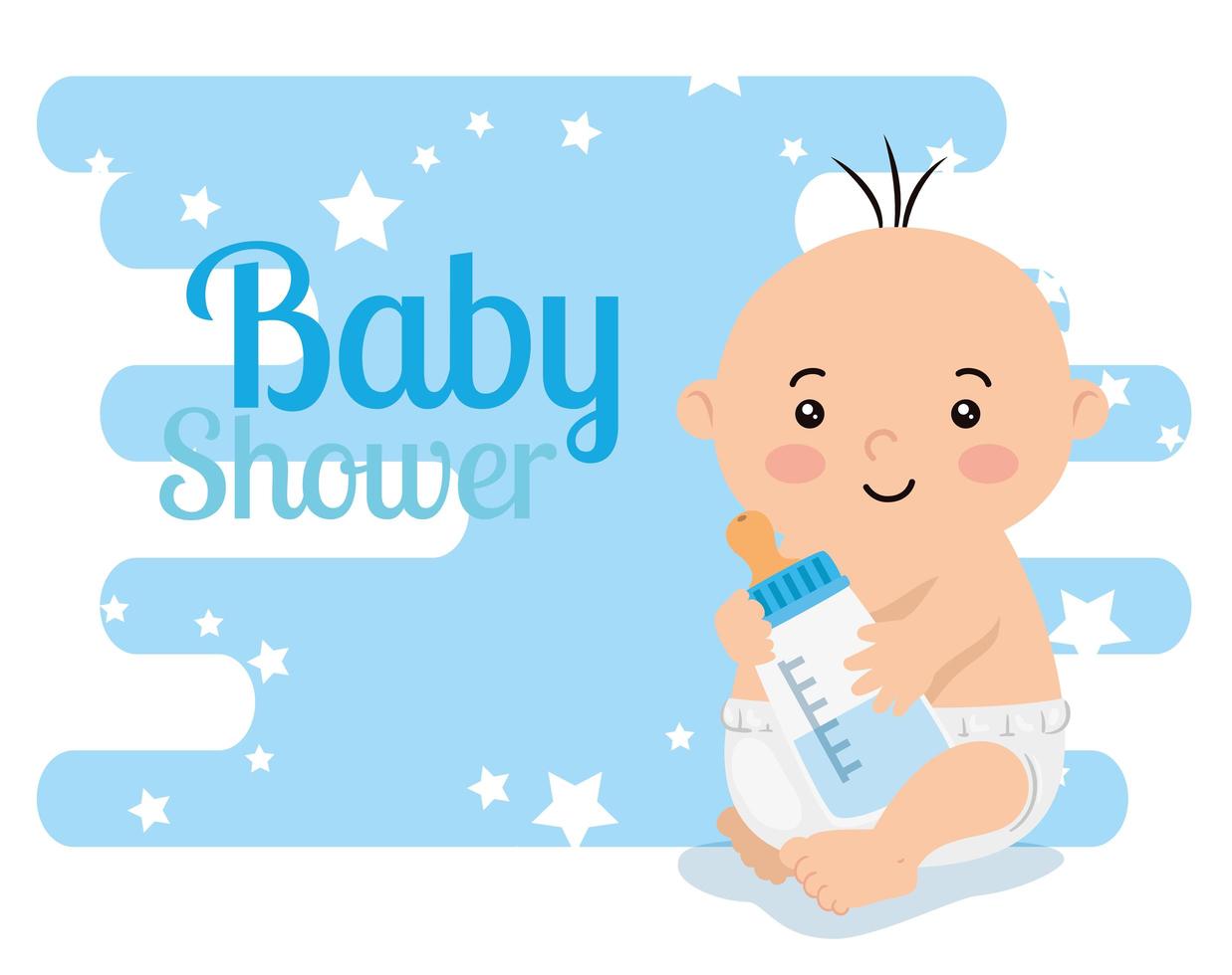 tarjeta de baby shower con niño y decoración. vector