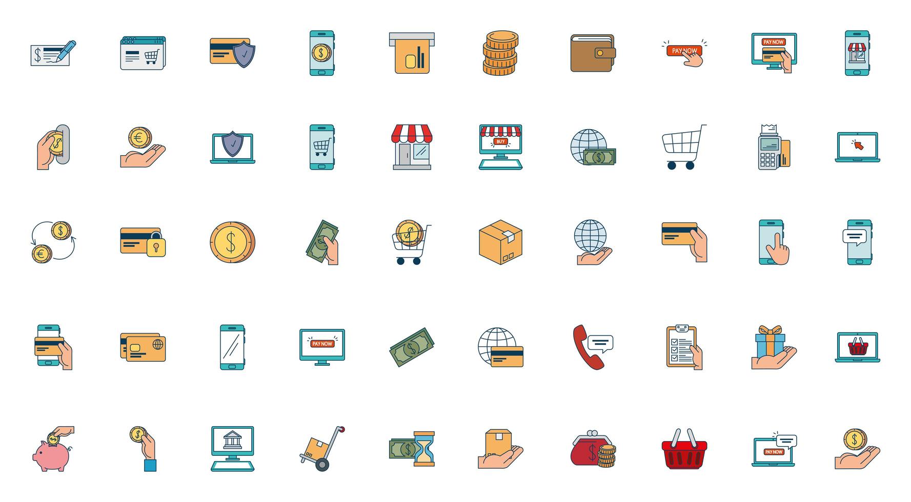 bundle of pay online set icons vector