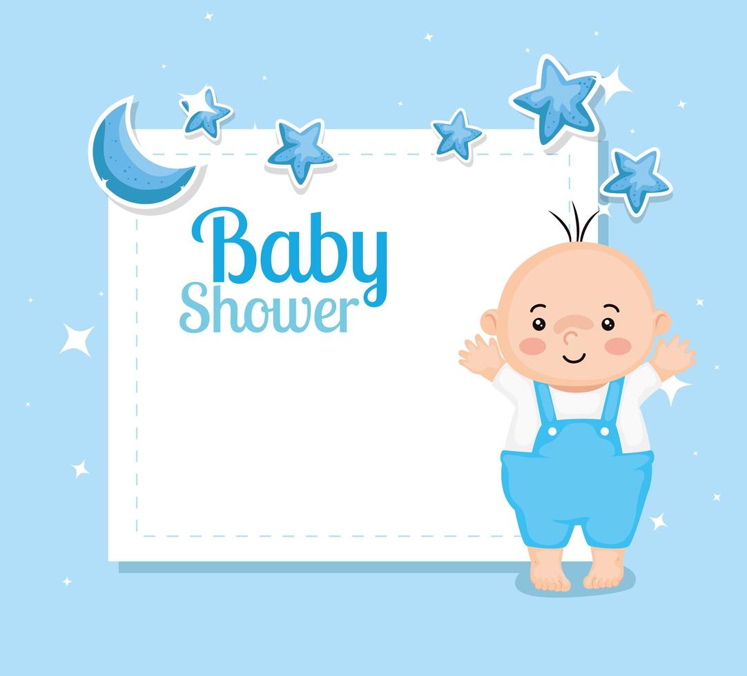 tarjeta de baby shower con niño y decoración. vector