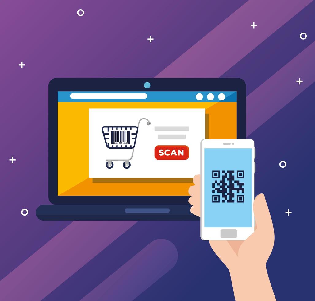 scan code qr with laptop computer and icons 2704645 Vector Art at Vecteezy