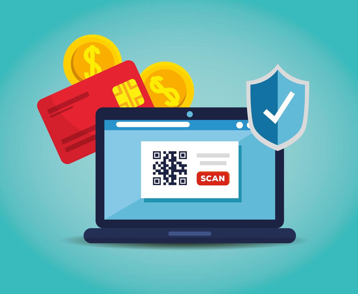 scan code qr with laptop computer and icons 2704648 Vector Art at Vecteezy