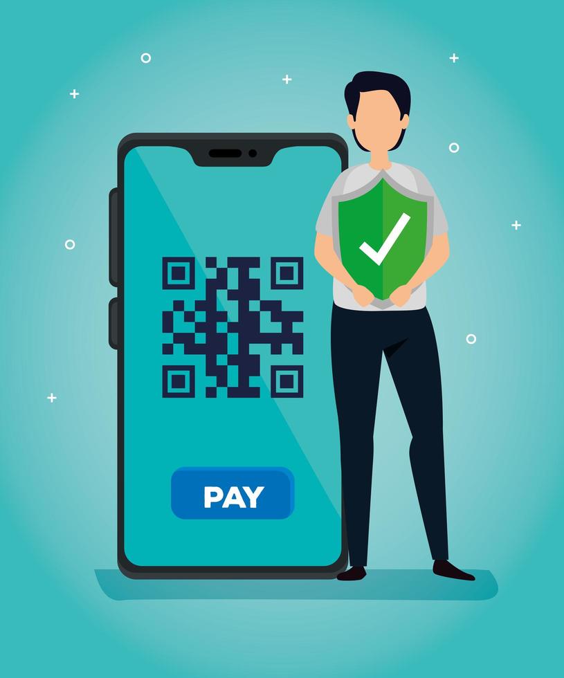 code qr in smartphone with businessman and icons vector