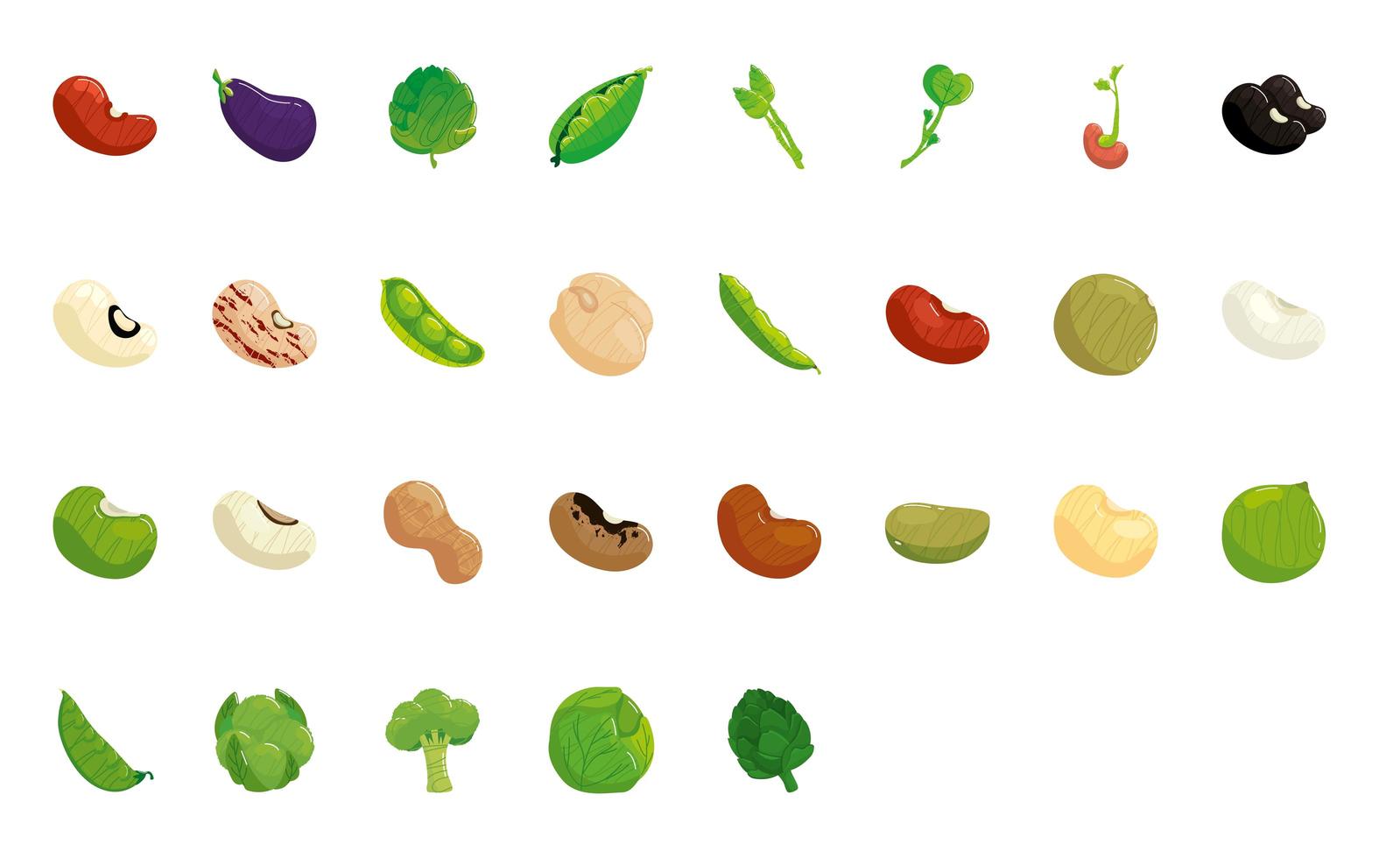 paquete de semillas y verduras establecer iconos vector
