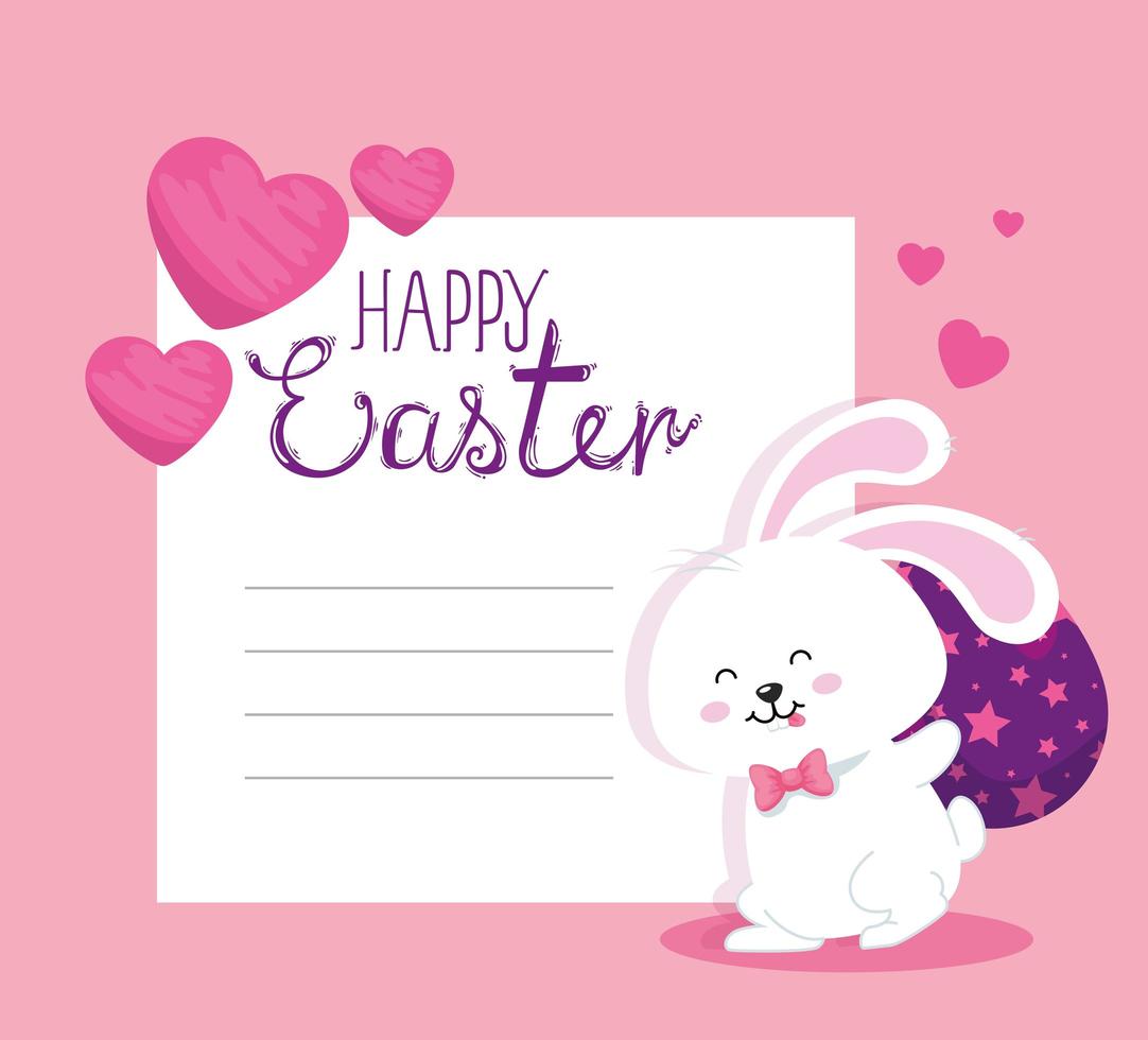 tarjeta de feliz pascua con lindo conejo y huevo vector