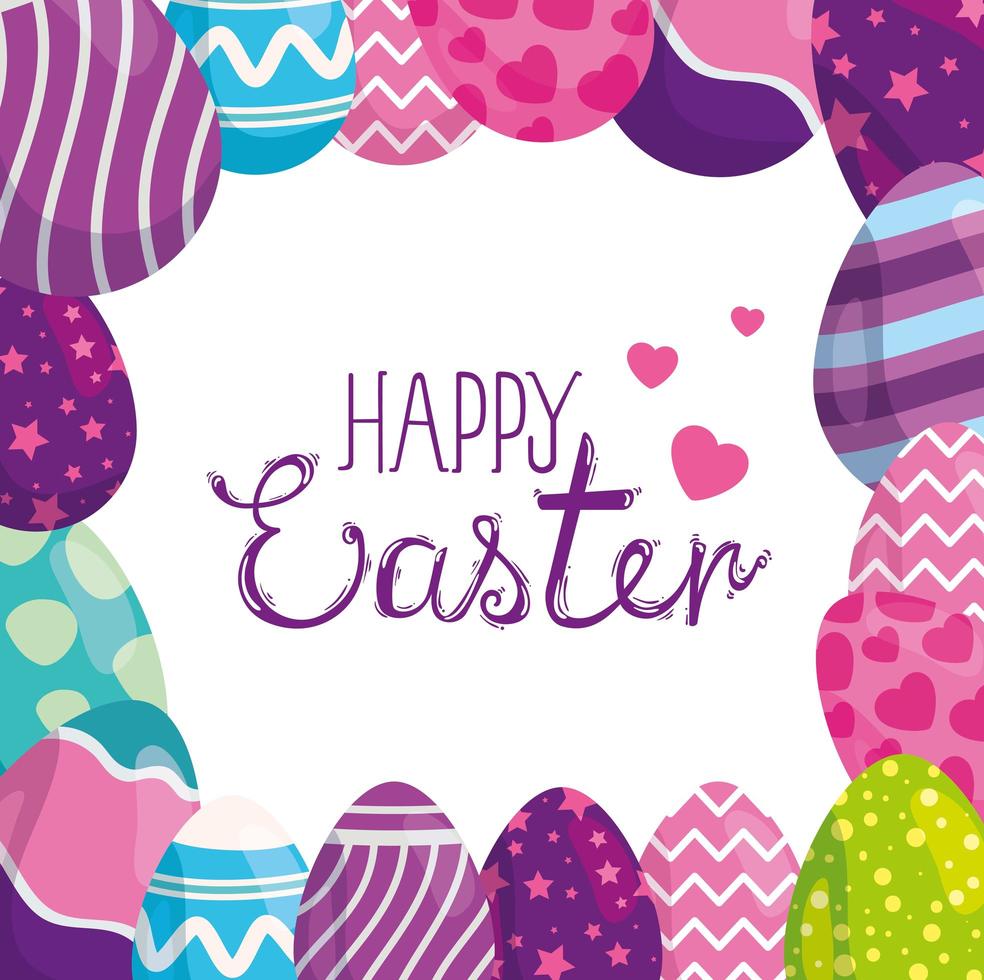 happy easter card with eggs decorated vector