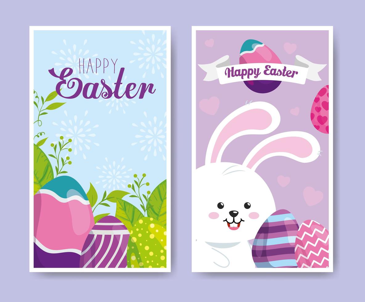 set of happy easter cards with cute decoration vector