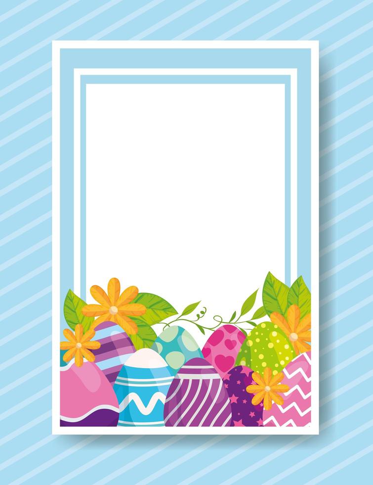 linda tarjeta con huevos de pascua decorada vector