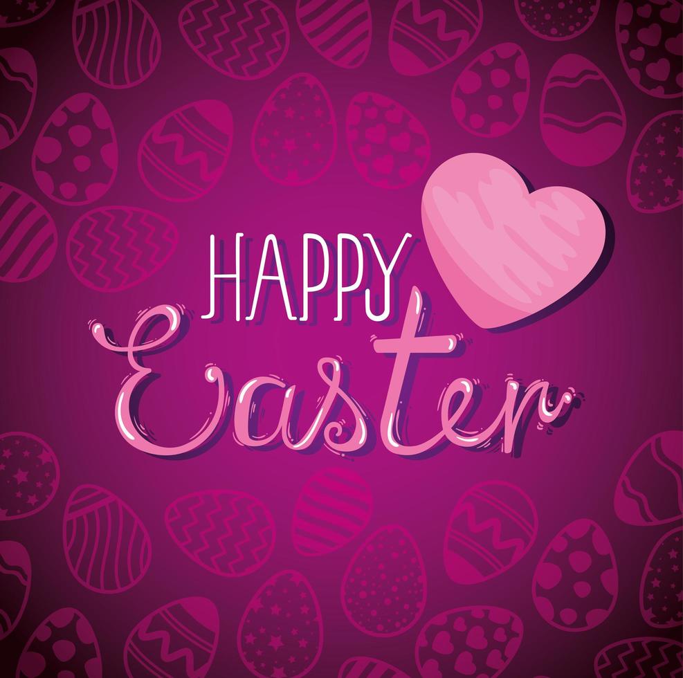 happy easter card with heart and eggs decoration vector