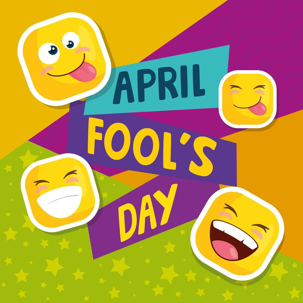 april fools day with emoticons and decoration vector