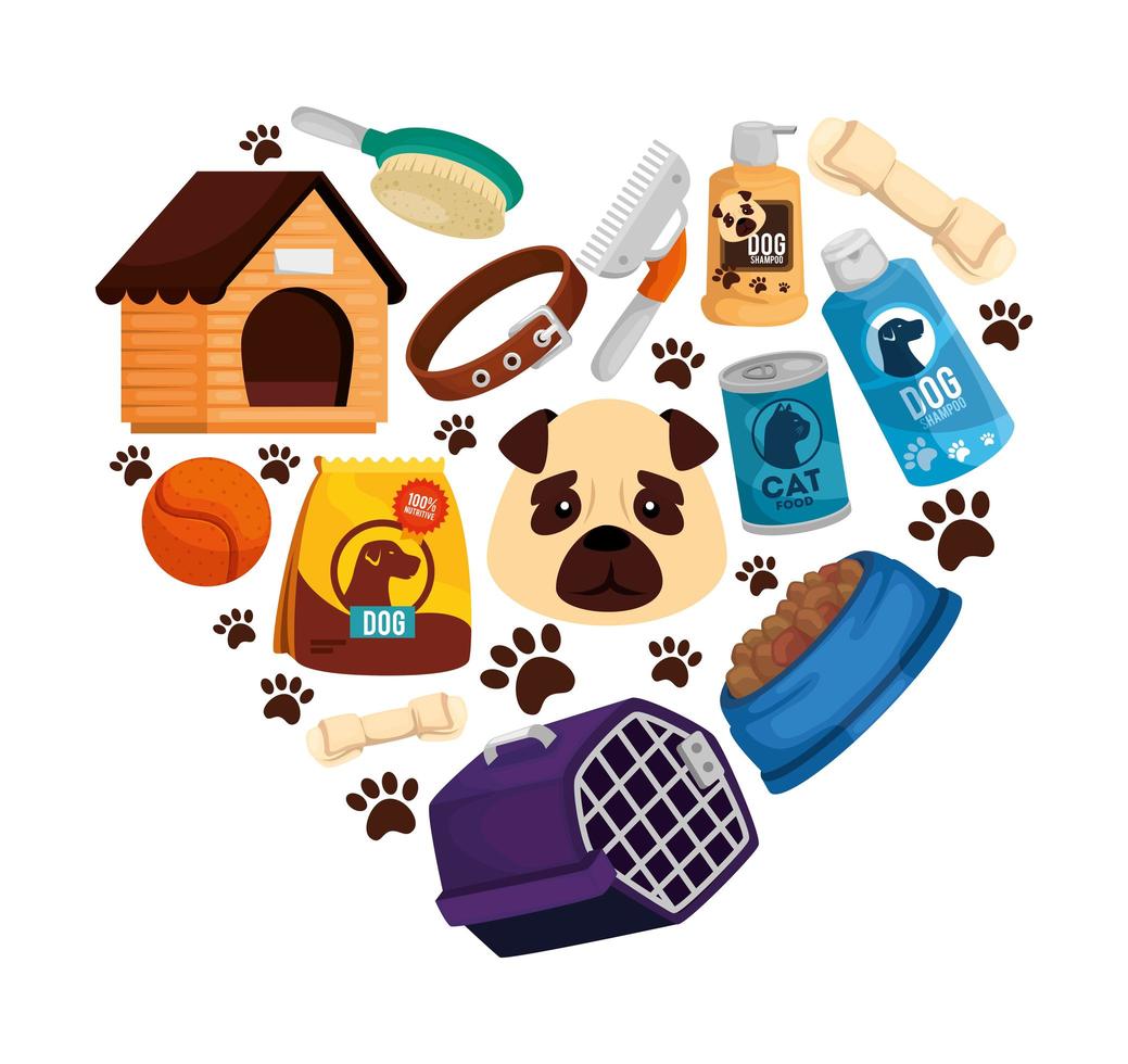 Establecer artículos iconos de tienda de mascotas vector