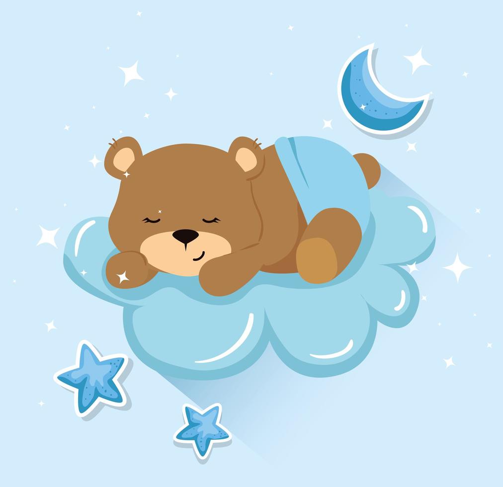 cute bear in cloud with decoration vector
