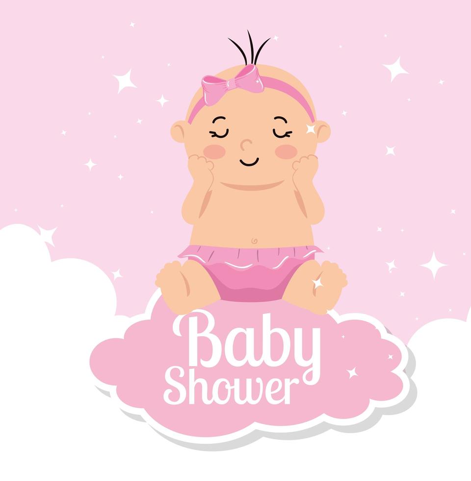 tarjeta de baby shower con niña y decoración. vector