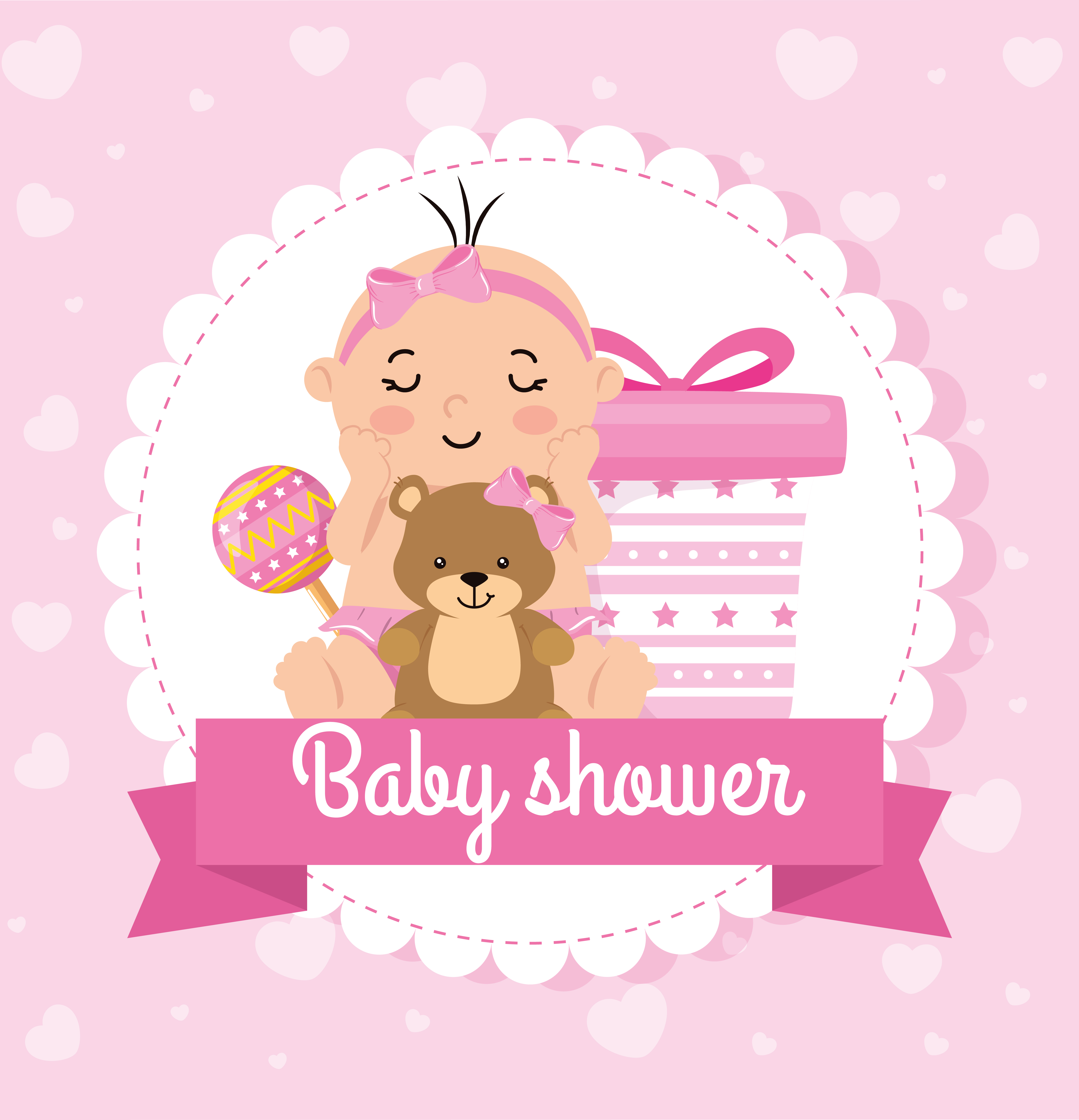 baby shower, linda niña con dibujos animados de decoración de flores,  anuncia la tarjeta de bienvenida del recién nacido 4420588 Vector en  Vecteezy