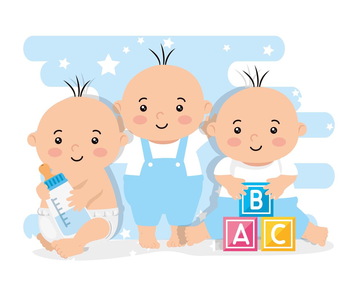 grupo de lindos bebés niños vector